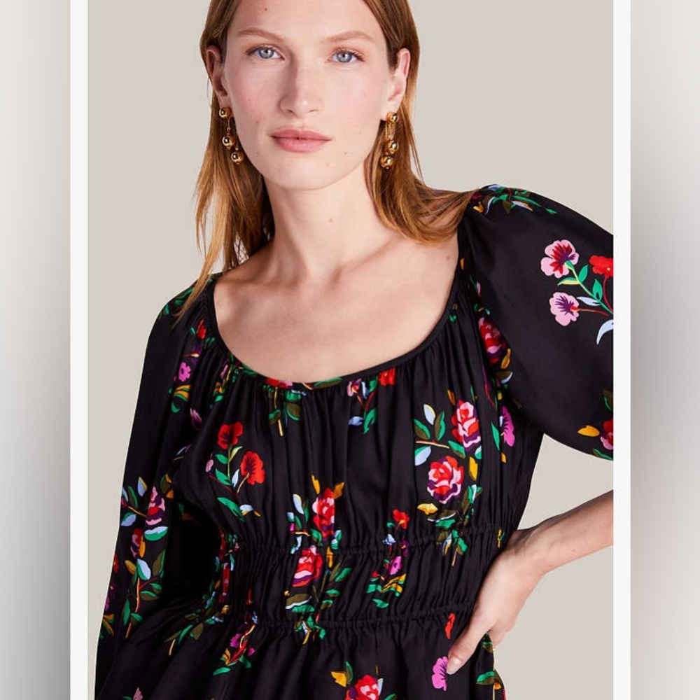 KATE SPADE Autumn Floral Long-sleeve Riviera TOP! Colorful Silk Blend NWOT